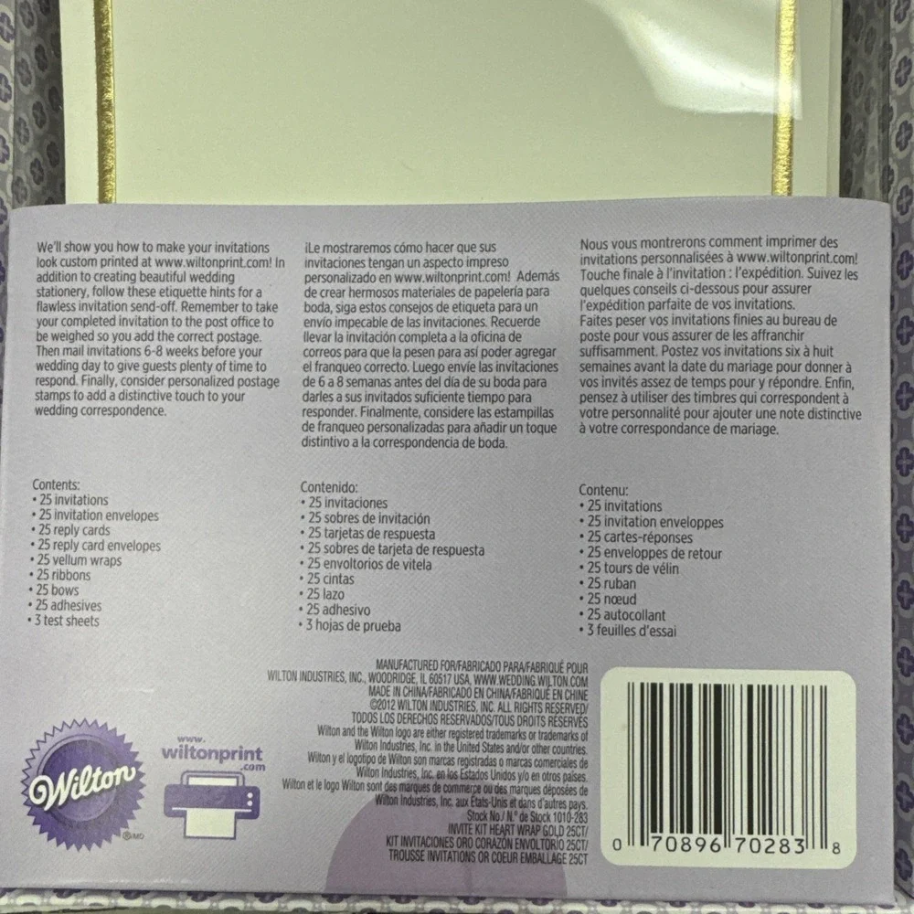 Wilton Gold Ivory Invitation Kit 25 Count New in Box Print At Home Printable NEW
